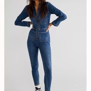 Free People Lennox Jumpsuit in Rider Blue Size Extra Small